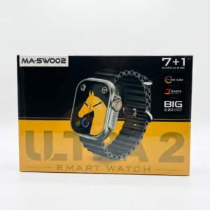 Caja de producto para el Smartwatch Ultra 2 con imagen del reloj y texto sobre sus 7 mallas incluidas.