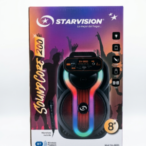 Caja de parlante Bluetooth Starvision modelo SV-8803 de 8 pulgadas con micrófono incluido.