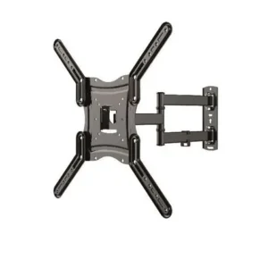 Soporte de pared negro con brazo extensible y placa ajustable para televisores de 14 a 55 pulgadas.