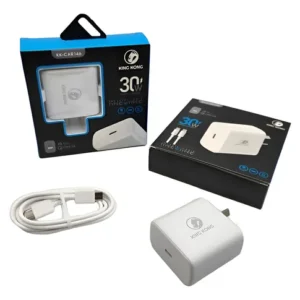 Cargador de pared blanco King Kong de 30W con cable USB-C y empaques originales.