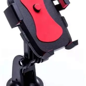 Soporte para teléfono móvil para auto con ventosa, base negra y panel central de color rojo brillante.