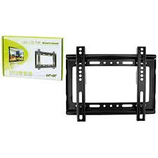 Soporte metálico negro para televisores de 14 a 45 pulgadas con su empaque original de cartón.
