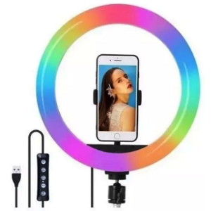 Aro de luz LED RGB de 26 cm con soporte para teléfono móvil y control de intensidad con cable USB.