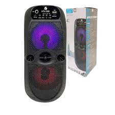 Parlante Bluetooth portátil modelo KTX-1526 con luces LED y su caja de empaque original.