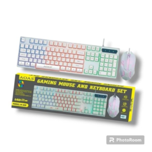 Combo de teclado y mouse gamer AOAS retroiluminado con su caja de empaque original.